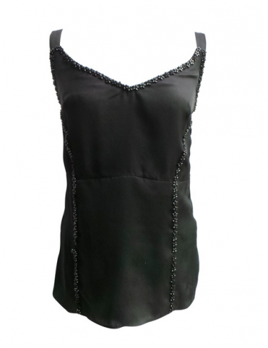 Top nero in seta con pietrine